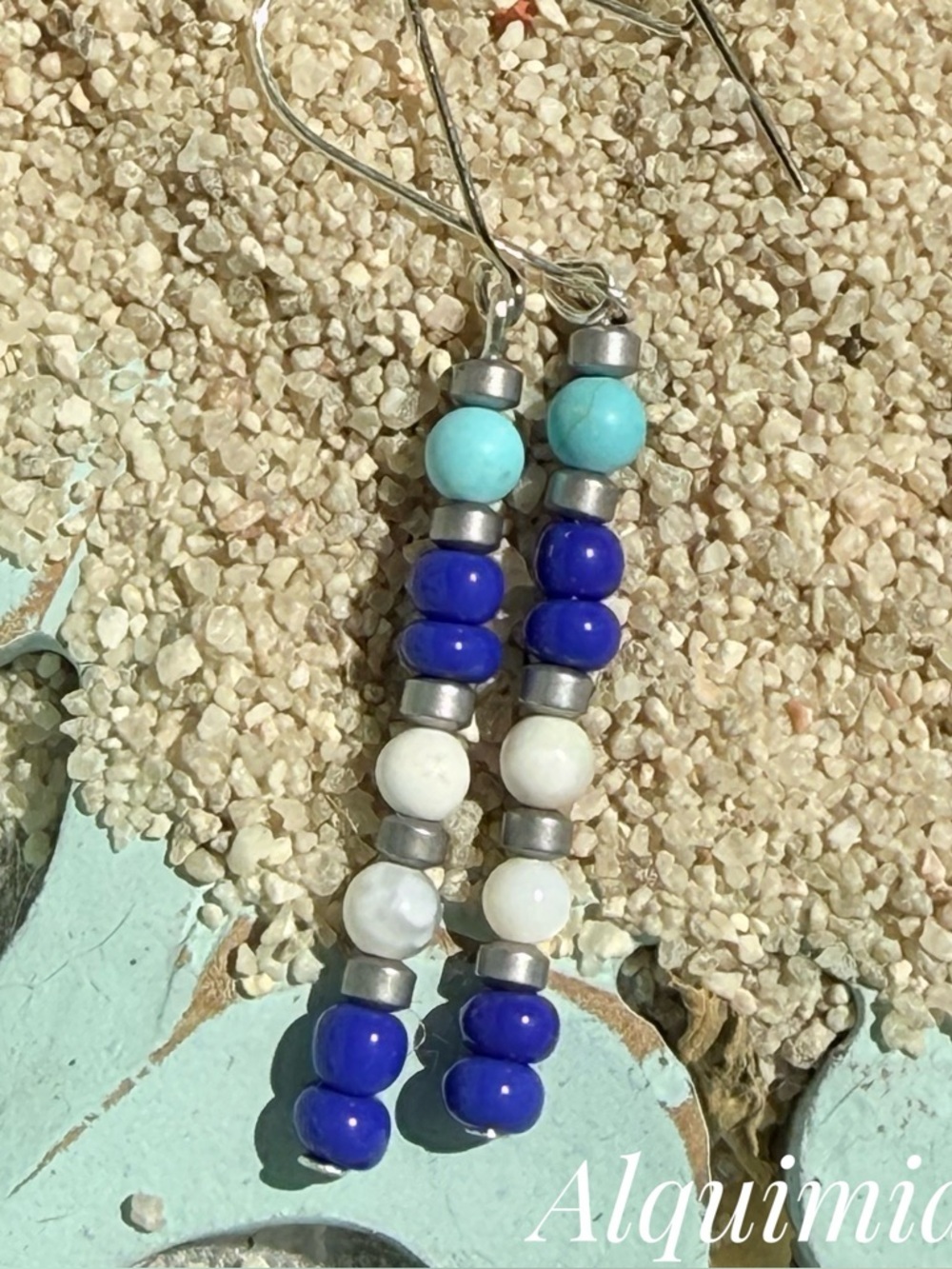 Turquoise vintage bohemian gold earrings.